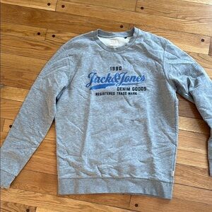 Jack & Jones Men L Gray Crew Sweatshirt Logo